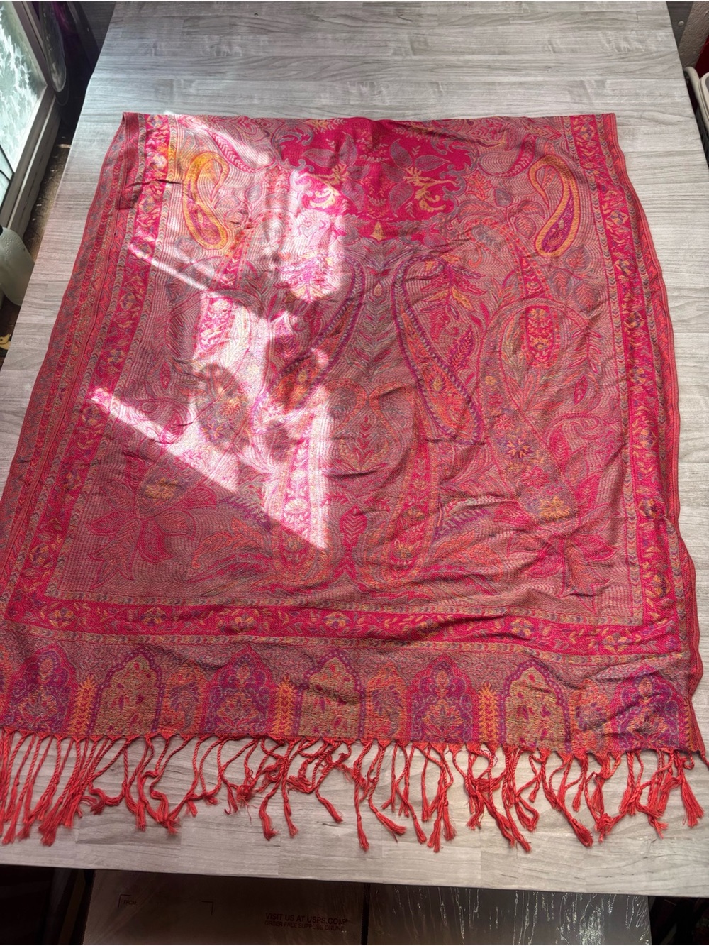 Cashmere 100% Cashmere Pink Paisley Fringe Shawl Wrap